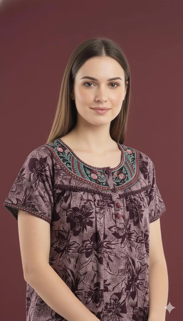 Evolove_Alpine_Fabric_Nighty_Maxi_for_Women_with_Side_Pocket_and_Neckline_Embroidery_|_Printed_Short_Sleeves_Full_Length_Night_Wear_Gown