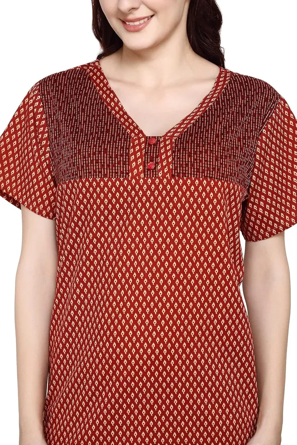 Brown_&_Maroon_Women_Cotton_Long_Maxi_Night_Gown_Nighty_Dress_With_Pocket_&_Stylish_Button