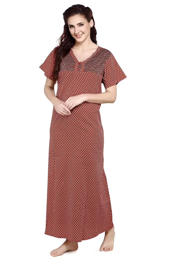 Brown_&_Maroon_Women_Cotton_Long_Maxi_Night_Gown_Nighty_Dress_With_Pocket_&_Stylish_Button