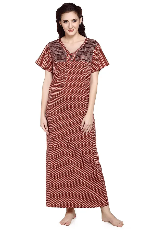 Brown_&_Maroon_Women_Cotton_Long_Maxi_Night_Gown_Nighty_Dress_With_Pocket_&_Stylish_Button