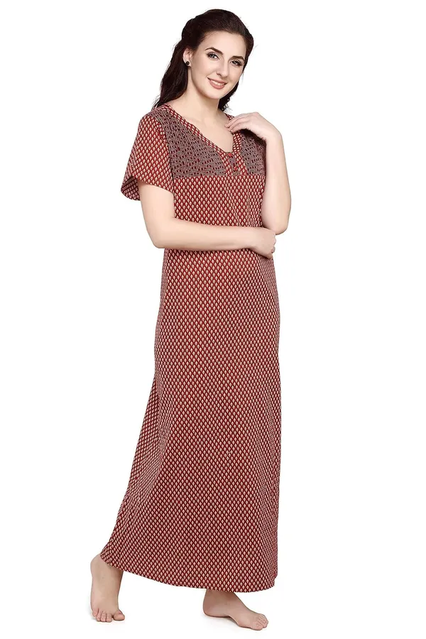 Brown_&_Maroon_Women_Cotton_Long_Maxi_Night_Gown_Nighty_Dress_With_Pocket_&_Stylish_Button