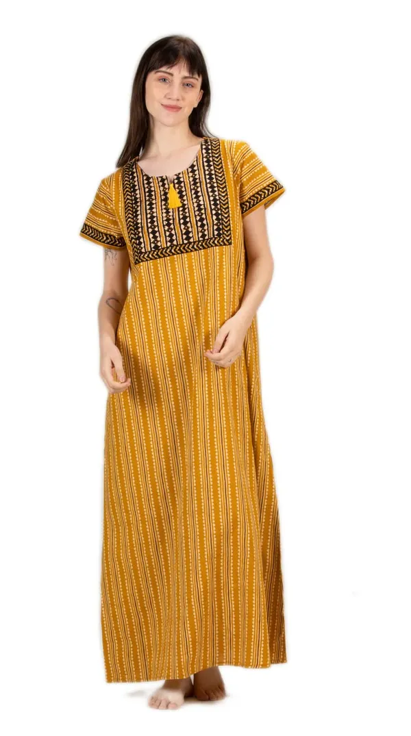 Evolove_Women's_Mustard_Cotton_Printed_Nighty_|_Soft_Breathable_Full_Length_Night_Gown_with_Contrast_Bib_Yoke_&_Tassel_|_Daily_Wear_Loungewear