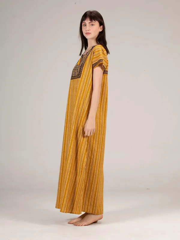 Evolove_Women's_Mustard_Cotton_Printed_Nighty_|_Soft_Breathable_Full_Length_Night_Gown_with_Contrast_Bib_Yoke_&_Tassel_|_Daily_Wear_Loungewear