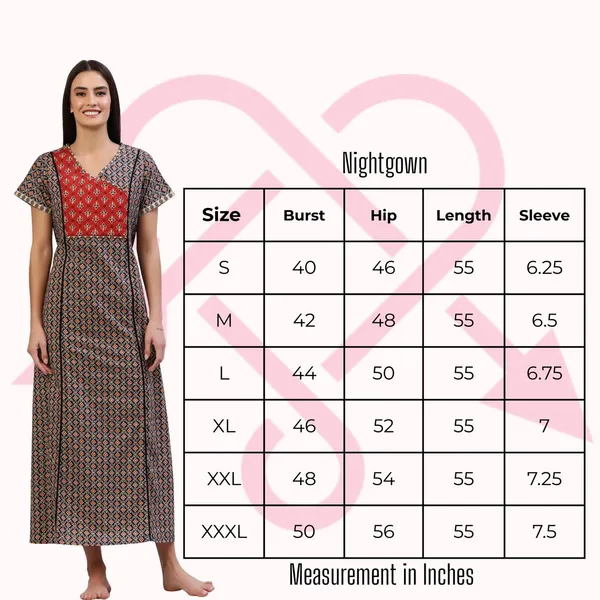 Evolove_Women's_Dark_YellowCotton_Printed_Nighty_|_Soft_Breathable_Full_Length_Night_Gown_with_Contrast_Bib_Yoke_&_Tassel_|_Daily_Wear_Loungewear