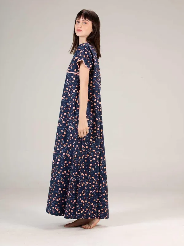 Evolove_Women's_Peach_Floral_Printed_Cotton_Button_Down_Long_Nighty_|_Soft_Breathable_Printed_Full_Length_Night_Gown_with_Lace_Yoke_&_Lace_Sleeves_|_Premium_Sleepwear_&_Home_Wear_