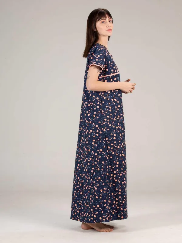 Evolove_Women's_Peach_Floral_Printed_Cotton_Button_Down_Long_Nighty_|_Soft_Breathable_Printed_Full_Length_Night_Gown_with_Lace_Yoke_&_Lace_Sleeves_|_Premium_Sleepwear_&_Home_Wear_