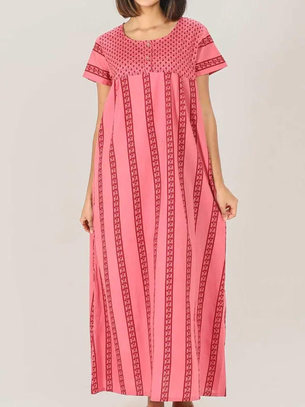 Pink_&_Red_Cotton_Long_Maxi_Night_Gown_&_Stylish_Button