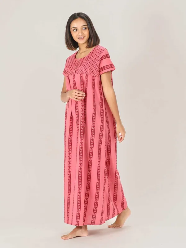 Pink_&_Red_Cotton_Long_Maxi_Night_Gown_&_Stylish_Button
