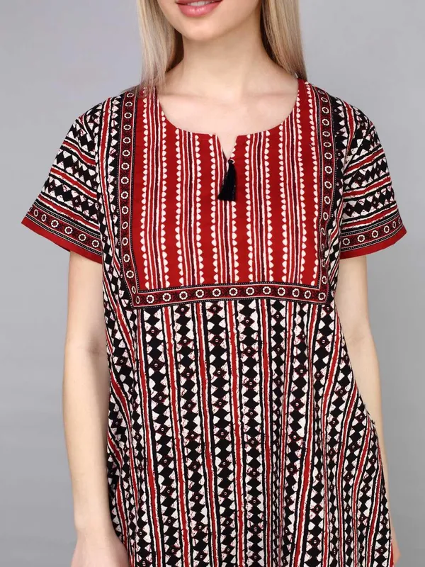 Evolove_Women's_Dark_Red_Cotton_Printed_Nighty_|_Soft_Breathable_Full_Length_Night_Gown_with_Contrast_Bib_Yoke_&_Tassel_|_Daily_Wear_Loungewear
