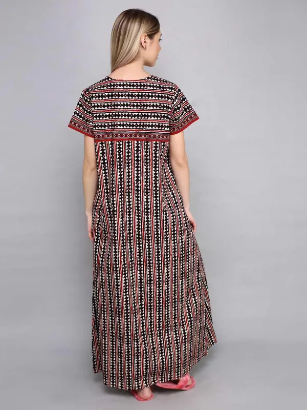Evolove_Women's_Dark_Red_Cotton_Printed_Nighty_|_Soft_Breathable_Full_Length_Night_Gown_with_Contrast_Bib_Yoke_&_Tassel_|_Daily_Wear_Loungewear