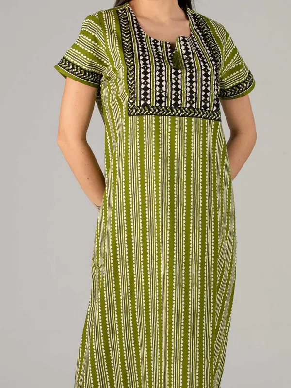 Evolove_Women's_Pepper_Green_Cotton_Printed_Nighty_|_Soft_Breathable_Full_Length_Night_Gown_with_Contrast_Bib_Yoke_&_Tassel_|_Daily_Wear_Loungewear