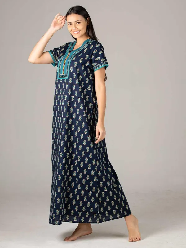 Evolove_Cotton_Embroidery_Nighty_Maxi_for_Women_with_Side_Pocket_|_Printed_Short_Sleeves_Full_Length_Night_Wear_Gown_|_Super_Comfortable_|_Summer_Collection.