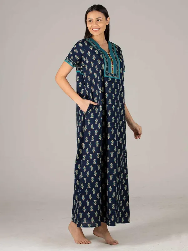 Evolove_Cotton_Embroidery_Nighty_Maxi_for_Women_with_Side_Pocket_|_Printed_Short_Sleeves_Full_Length_Night_Wear_Gown_|_Super_Comfortable_|_Summer_Collection.