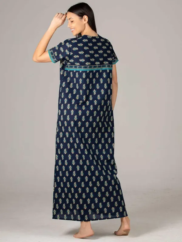 Evolove_Cotton_Embroidery_Nighty_Maxi_for_Women_with_Side_Pocket_|_Printed_Short_Sleeves_Full_Length_Night_Wear_Gown_|_Super_Comfortable_|_Summer_Collection.