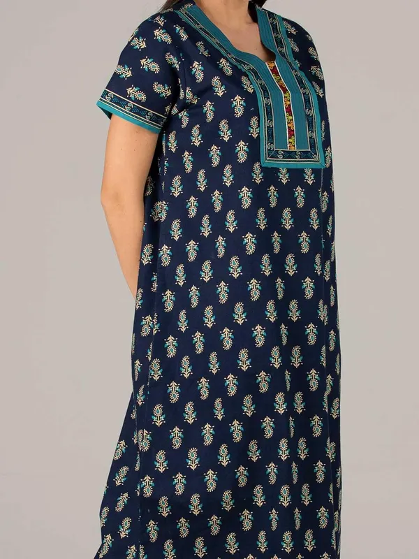 Evolove_Cotton_Embroidery_Nighty_Maxi_for_Women_with_Side_Pocket_|_Printed_Short_Sleeves_Full_Length_Night_Wear_Gown_|_Super_Comfortable_|_Summer_Collection.