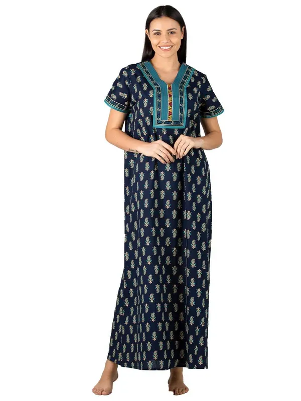Evolove_Cotton_Embroidery_Nighty_Maxi_for_Women_with_Side_Pocket_|_Printed_Short_Sleeves_Full_Length_Night_Wear_Gown_|_Super_Comfortable_|_Summer_Collection.
