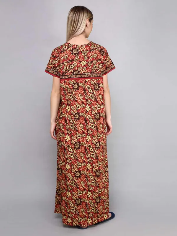 Evolove_Cotton_Embroidery_Nighty_Maxi_for_Women_with_Side_Pocket_|_Printed_Short_Sleeves_Full_Length_Night_Wear_Gown_|_Super_Comfortable_|_Summer_Collection.