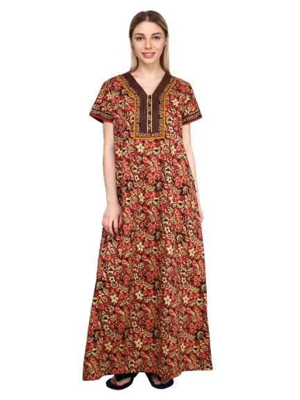 Evolove_Cotton_Embroidery_Nighty_Maxi_for_Women_with_Side_Pocket_|_Printed_Short_Sleeves_Full_Length_Night_Wear_Gown_|_Super_Comfortable_|_Summer_Collection.