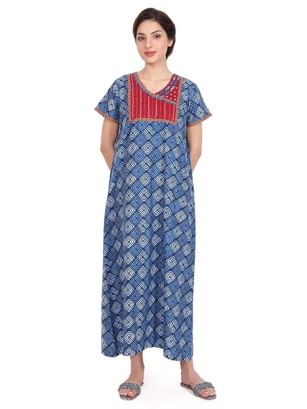 Evolove_Women's_Blue_Cotton_Embroidered_Nighty_|_Soft_Full_Length_Printed_Night_Gown_with_Embroidered_Yoke_|_Soft_Comfortable_Sleepwear_&_Home_Wear
