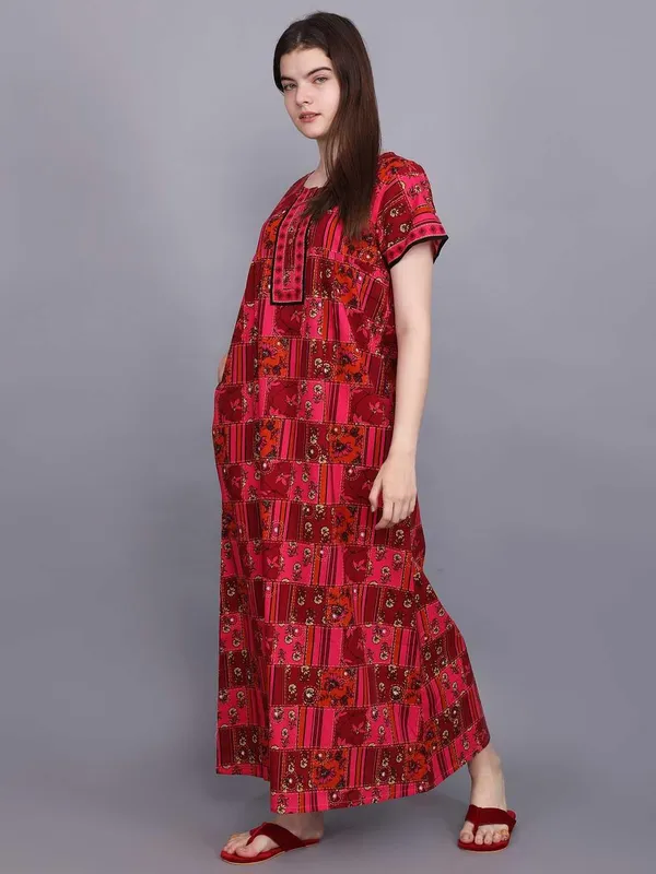 Pink_Cotton_Long_Maxi_Night_Gown_&_Stylish_Button