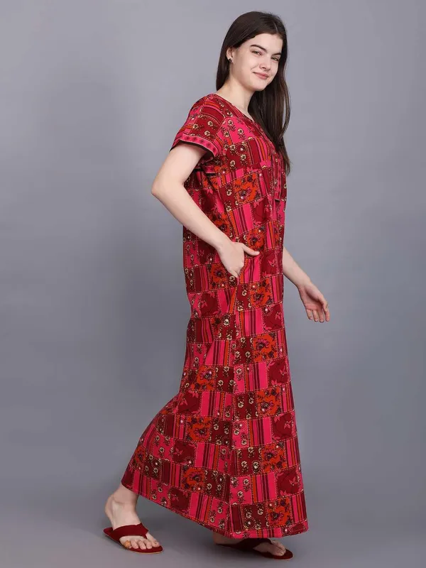 Pink_Cotton_Long_Maxi_Night_Gown_&_Stylish_Button