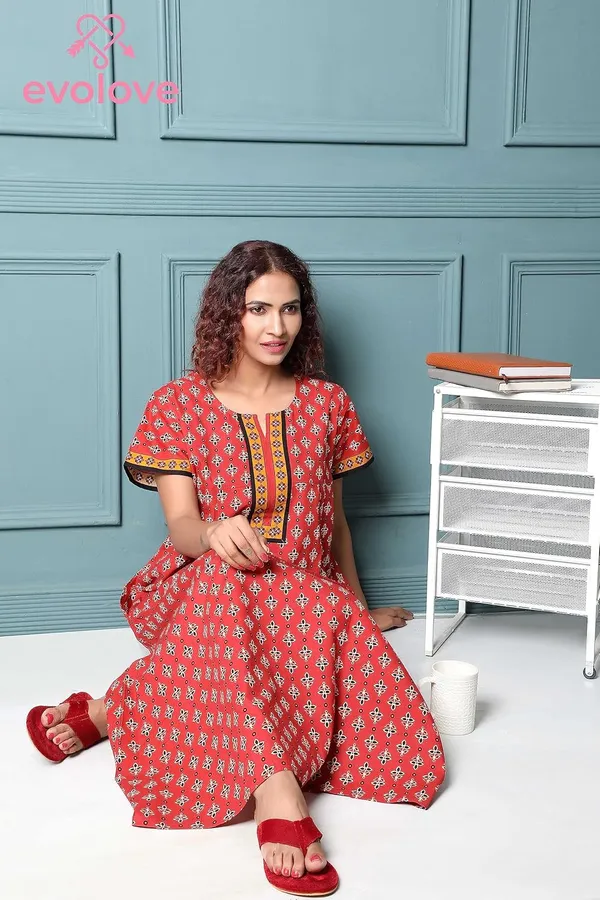 Maroon_Cotton_Short_Sleeves_Long_Maxi_Night_Gown