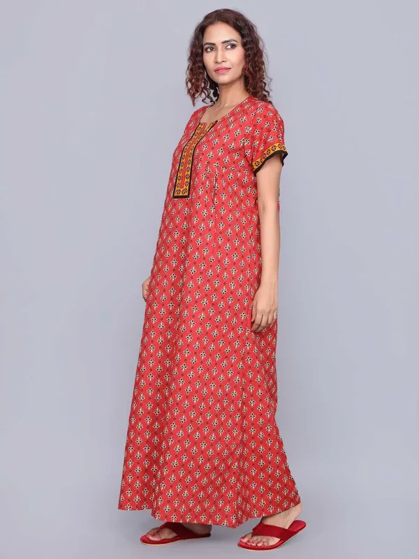 Maroon_Cotton_Short_Sleeves_Long_Maxi_Night_Gown