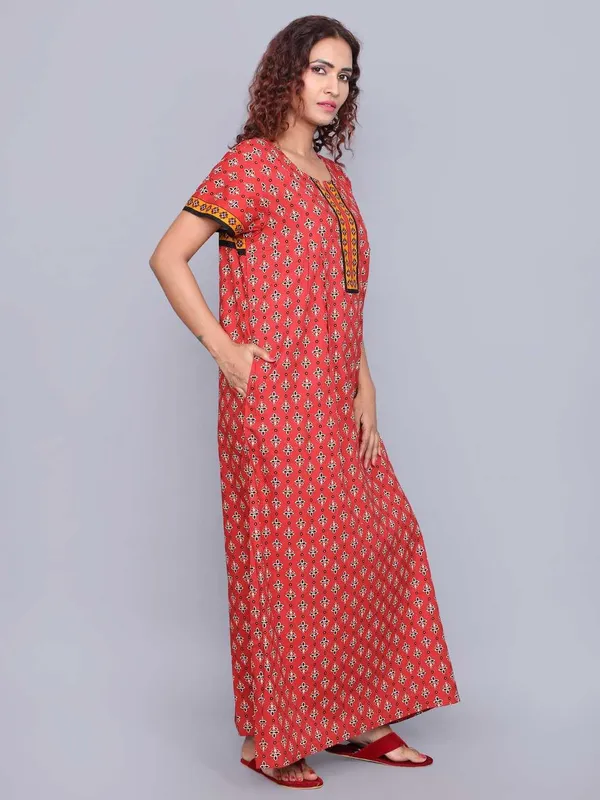 Maroon_Cotton_Short_Sleeves_Long_Maxi_Night_Gown