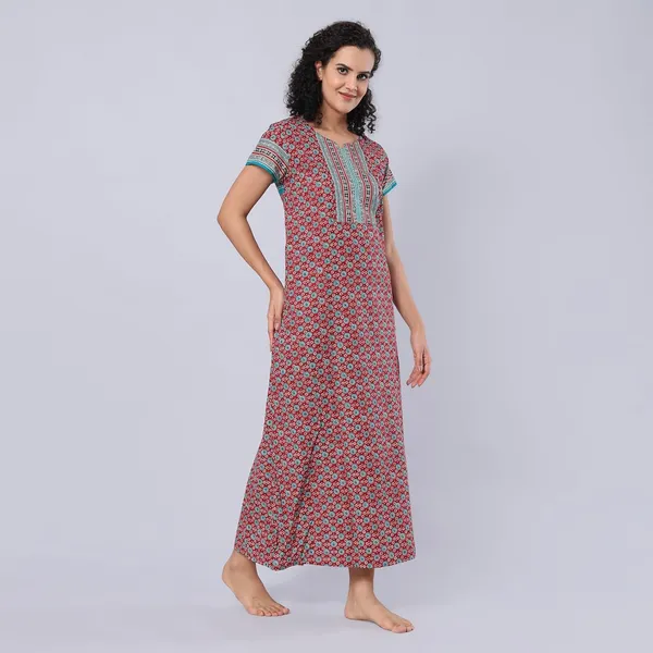 Red_Cotton_Short_Sleeves_Long_Maxi_Night_Gown
