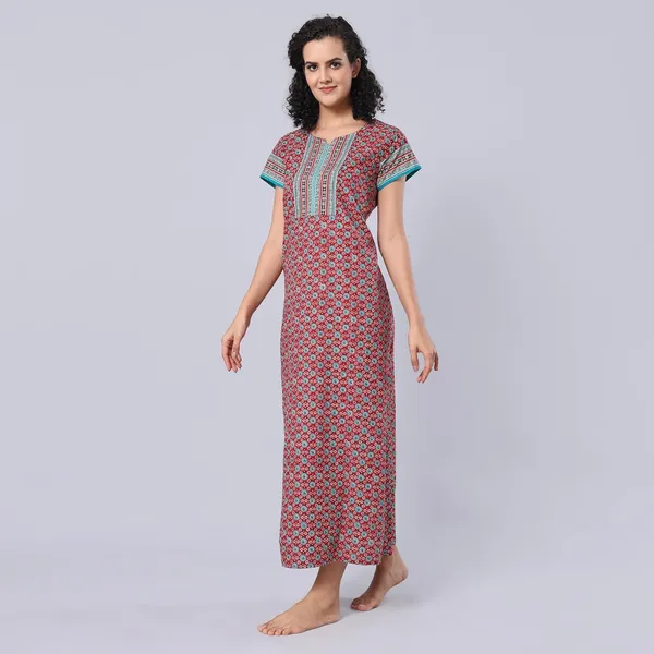 Red_Cotton_Short_Sleeves_Long_Maxi_Night_Gown