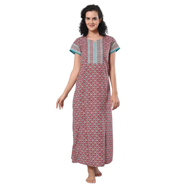 Red_Cotton_Short_Sleeves_Long_Maxi_Night_Gown