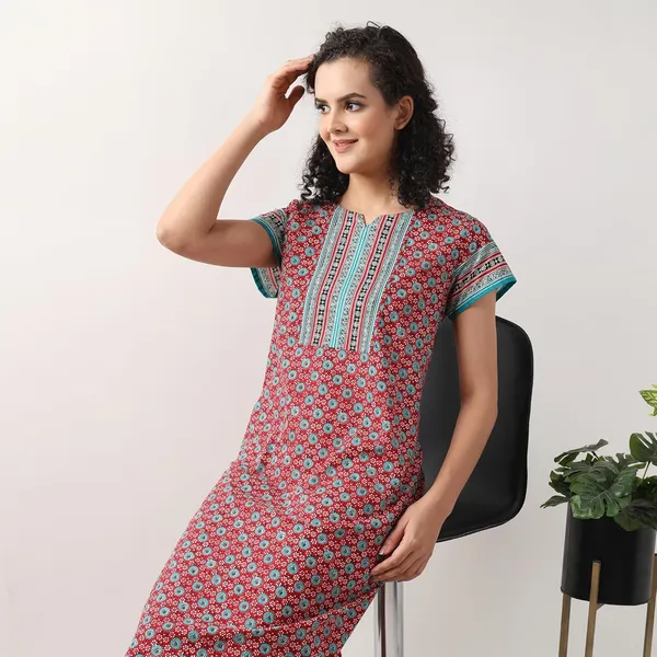 Red_Cotton_Short_Sleeves_Long_Maxi_Night_Gown