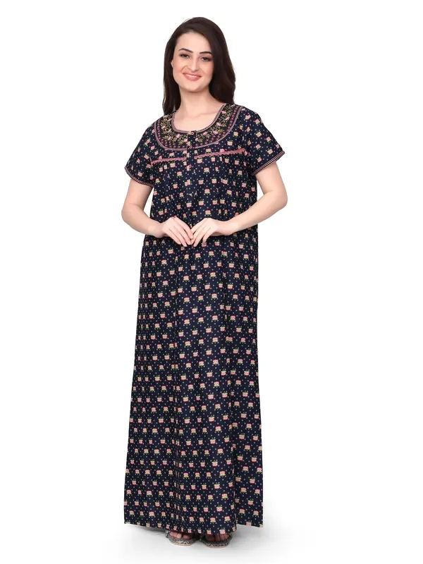 Teal_Cotton_Supersoft_With_Beautiful_Embroidery_Long_Maxi_Night_Gown