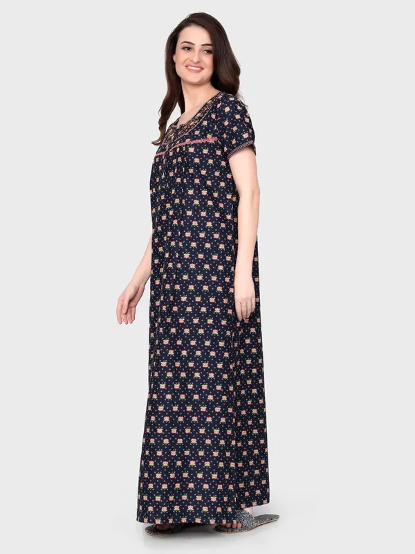 Teal_Cotton_Supersoft_With_Beautiful_Embroidery_Long_Maxi_Night_Gown