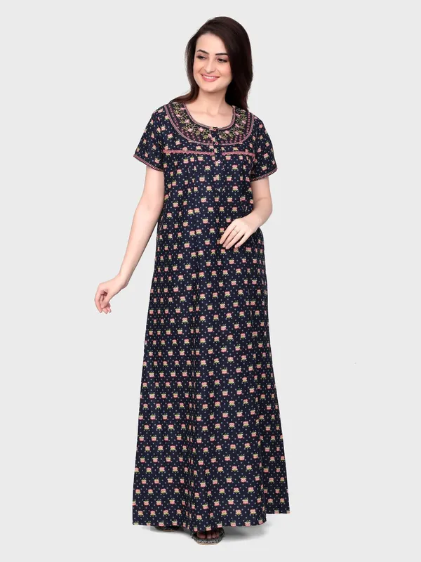 Teal_Cotton_Supersoft_With_Beautiful_Embroidery_Long_Maxi_Night_Gown