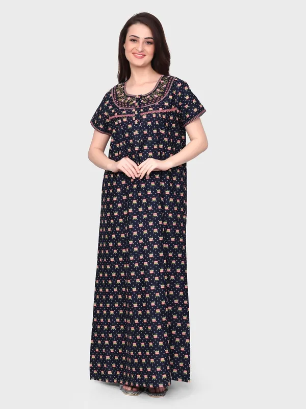 Teal_Cotton_Supersoft_With_Beautiful_Embroidery_Long_Maxi_Night_Gown