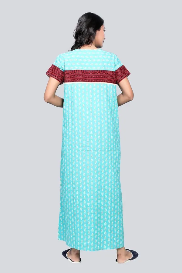 Evolove_Women'S_Cotton_Long_Maxi_Night_Gown_Nighty_Dress_With_Pocket,_Super_Soft_Comfortable,_Contrast_Yoke_Patch_(Sea_Blue)