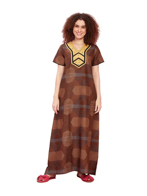 Spice_Musturd_Cotton_Supersoft_With_Beautiful_Embroidery_Long_Maxi_Night_Gown