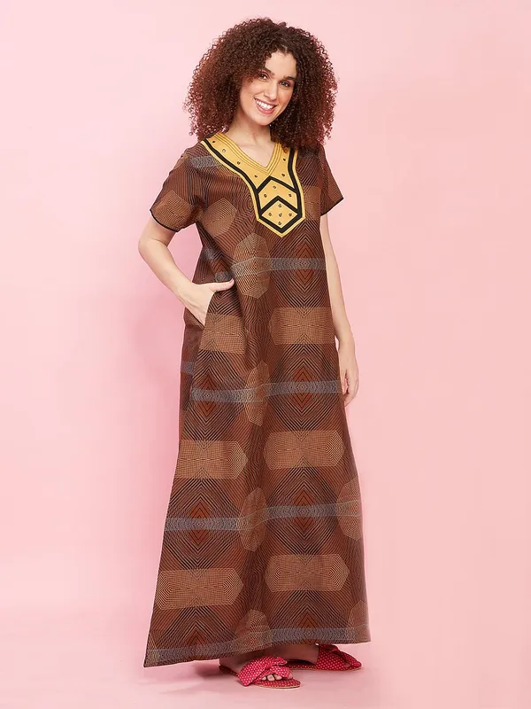 Spice_Musturd_Cotton_Supersoft_With_Beautiful_Embroidery_Long_Maxi_Night_Gown