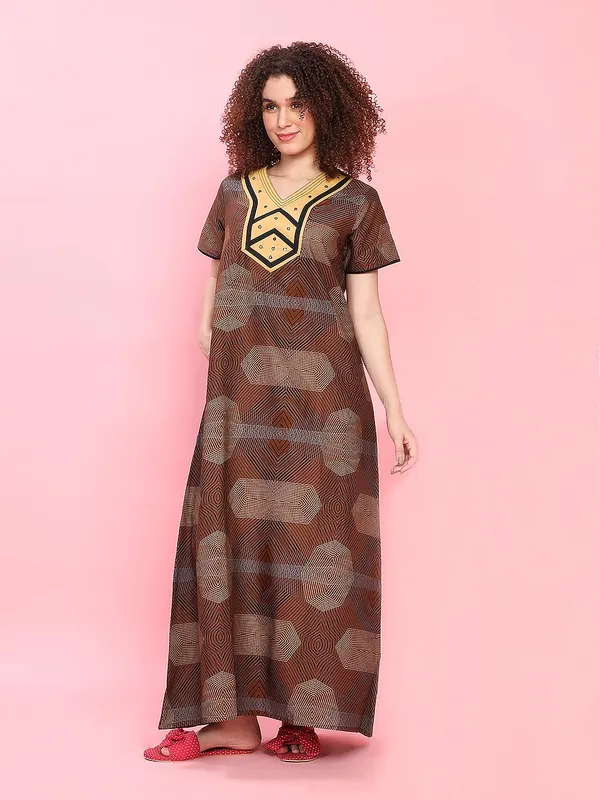 Spice_Musturd_Cotton_Supersoft_With_Beautiful_Embroidery_Long_Maxi_Night_Gown