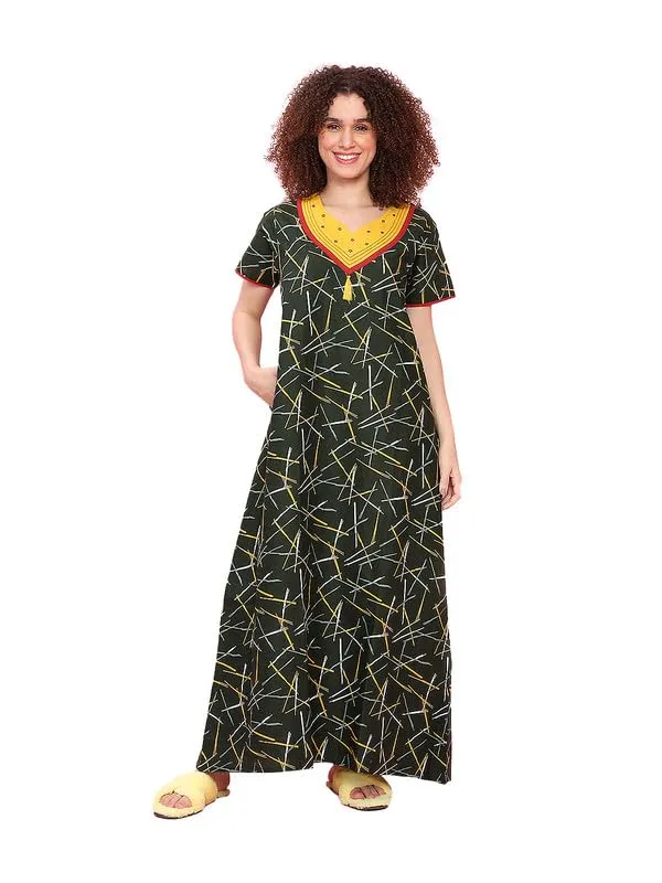 Dark_Green_Cotton_Supersoft_With_Beautiful_Embroidery_Long_Maxi_Night_Gown