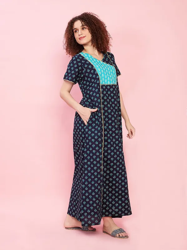 Evolove_Cotton_Nighty_Maxi_for_Women_with_Side_Pockets_|_Half_Sleeves_Full_Ankle_Length_Night_Wear_(Angrakha_Style)