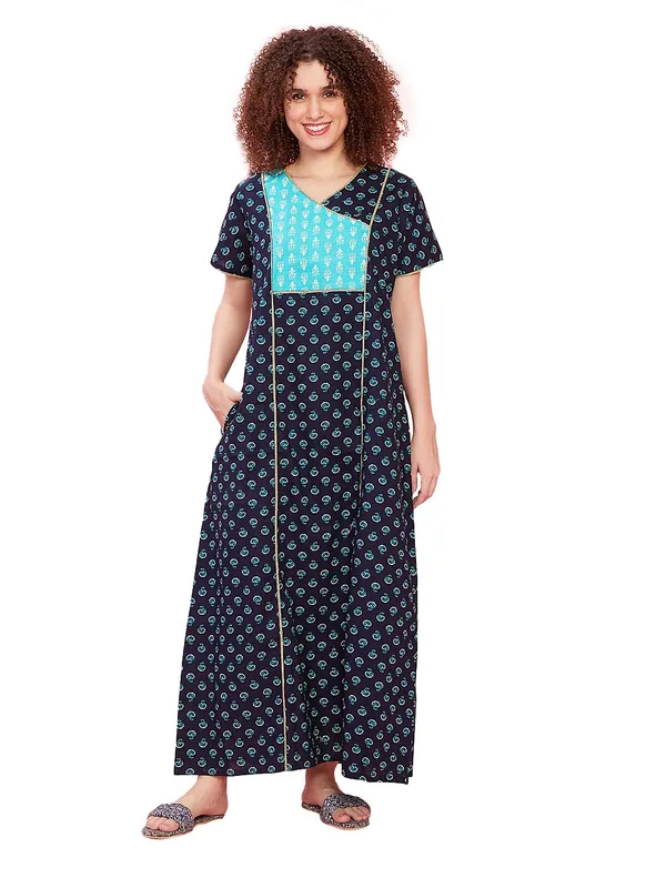 Evolove_Cotton_Nighty_Maxi_for_Women_with_Side_Pockets_|_Half_Sleeves_Full_Ankle_Length_Night_Wear_(Angrakha_Style)