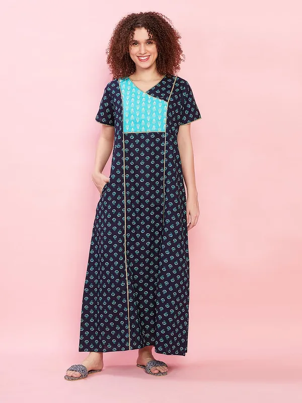 Evolove_Cotton_Nighty_Maxi_for_Women_with_Side_Pockets_|_Half_Sleeves_Full_Ankle_Length_Night_Wear_(Angrakha_Style)