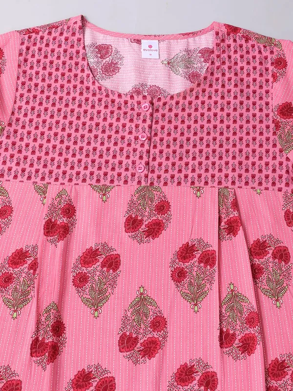Evolove_Cotton_Nighty_Maxi_For_Women_With_Side_Pocket_|_Printed_Full_Length_Night_Wear_Gown_Short_Sleeves_Dark_Pink_Medium