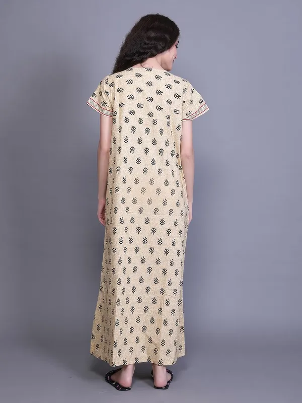 Yellow_Cotton_Maxi_Nighty_|_Round_Neck_Printed_Short_Sleeves_Full_Length_Night_Gown
