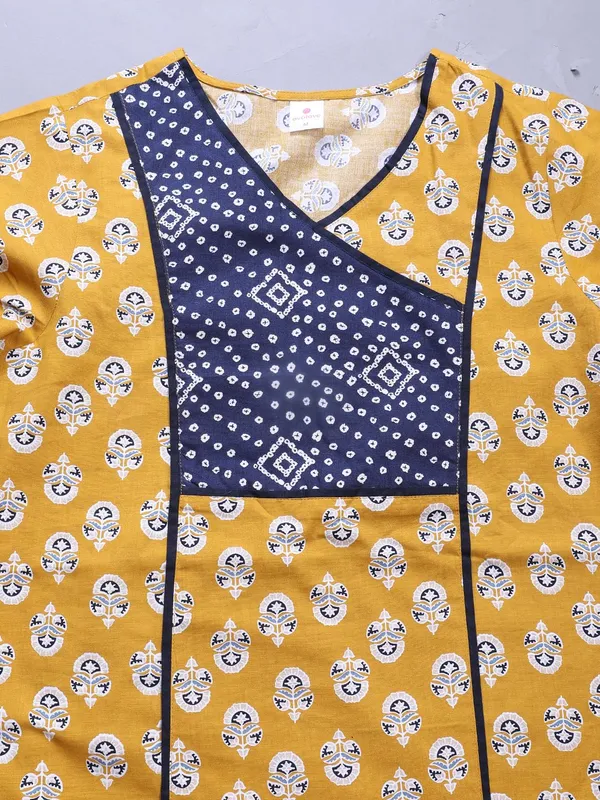 Evolove_Cotton_Nighty_Maxi_For_Women_With_Side_Pocket_|_V-Neck_Printed_Short_Sleeves_Full_Length_Night_Wear_Gown_Dark_Yellow_X-Large