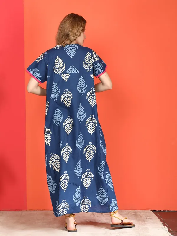 Evolove_Cotton_Nighty_Maxi_For_Women_With_Side_Pocket_|_V-Neck_Printed_Short_Sleeves_Full_Length_Night_Wear_Gown_Blue_(Angrakha_Style)