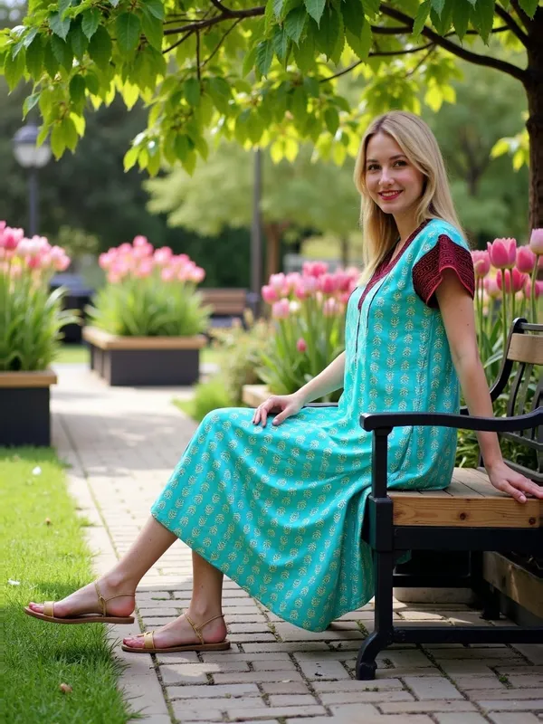 Teal_Cotton_Maxi_Nighty_|_V_Neck_Printed_Short_Sleeves_Full_Length_Night_Gown