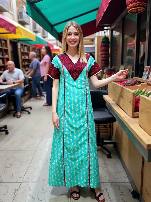 Teal_Cotton_Maxi_Nighty_|_V_Neck_Printed_Short_Sleeves_Full_Length_Night_Gown